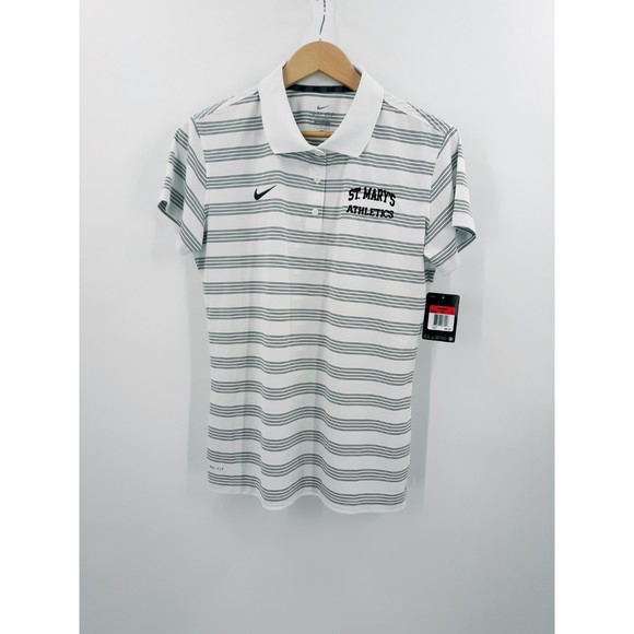 NWT Nike women's white/black stripe dri fit golf polo size L *custom logo* - Picture 1 of 6
